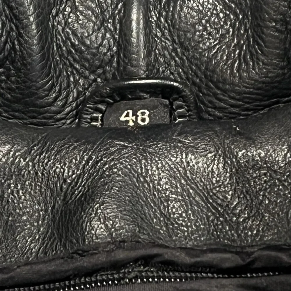 UNIK Premium Mens Heavy Black Leather Motorcycle Jacket Size 48‎ Cross Zip Liner